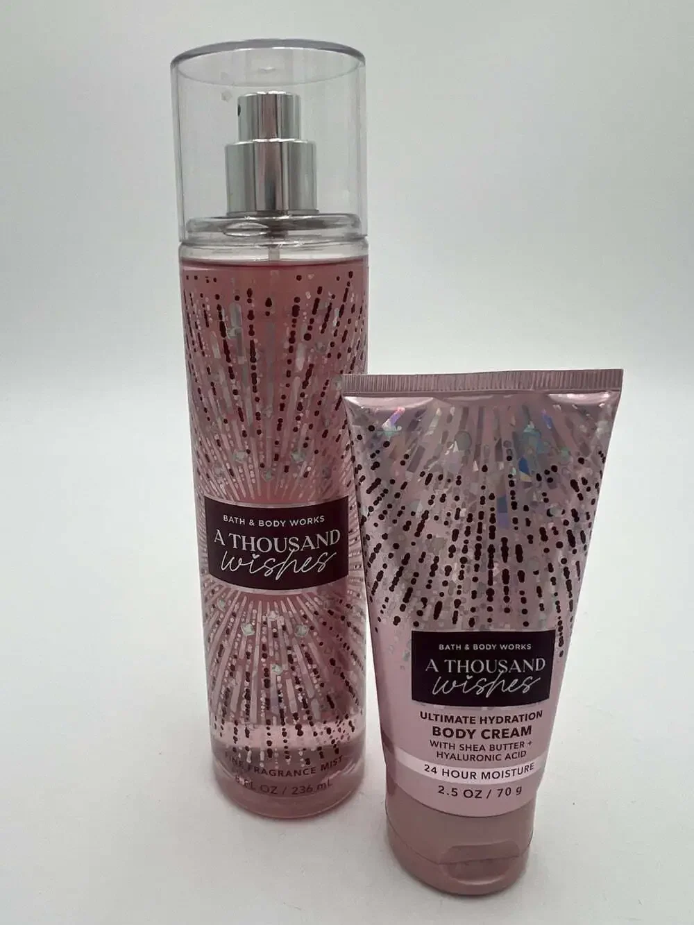 NEW Set Of 2 Bath Body Works Thousand Wishes Fragrance Mist 8oz Body Cream 2.5oz